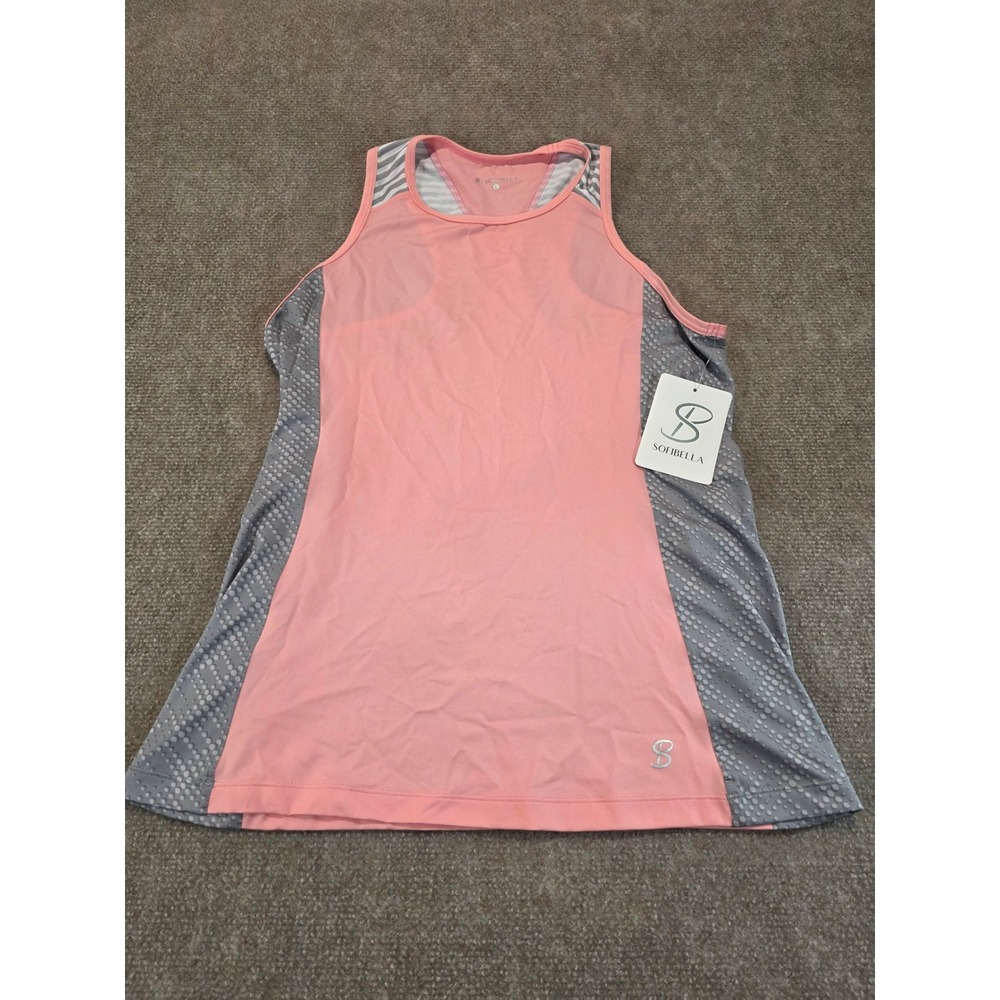 Sofibella Womens Racerback Tank Top Pink Grey Perforated UPF 50 Size L 1739